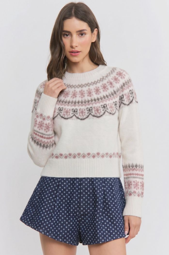 Camellia Knit Sweater with Scandinavian Detailing