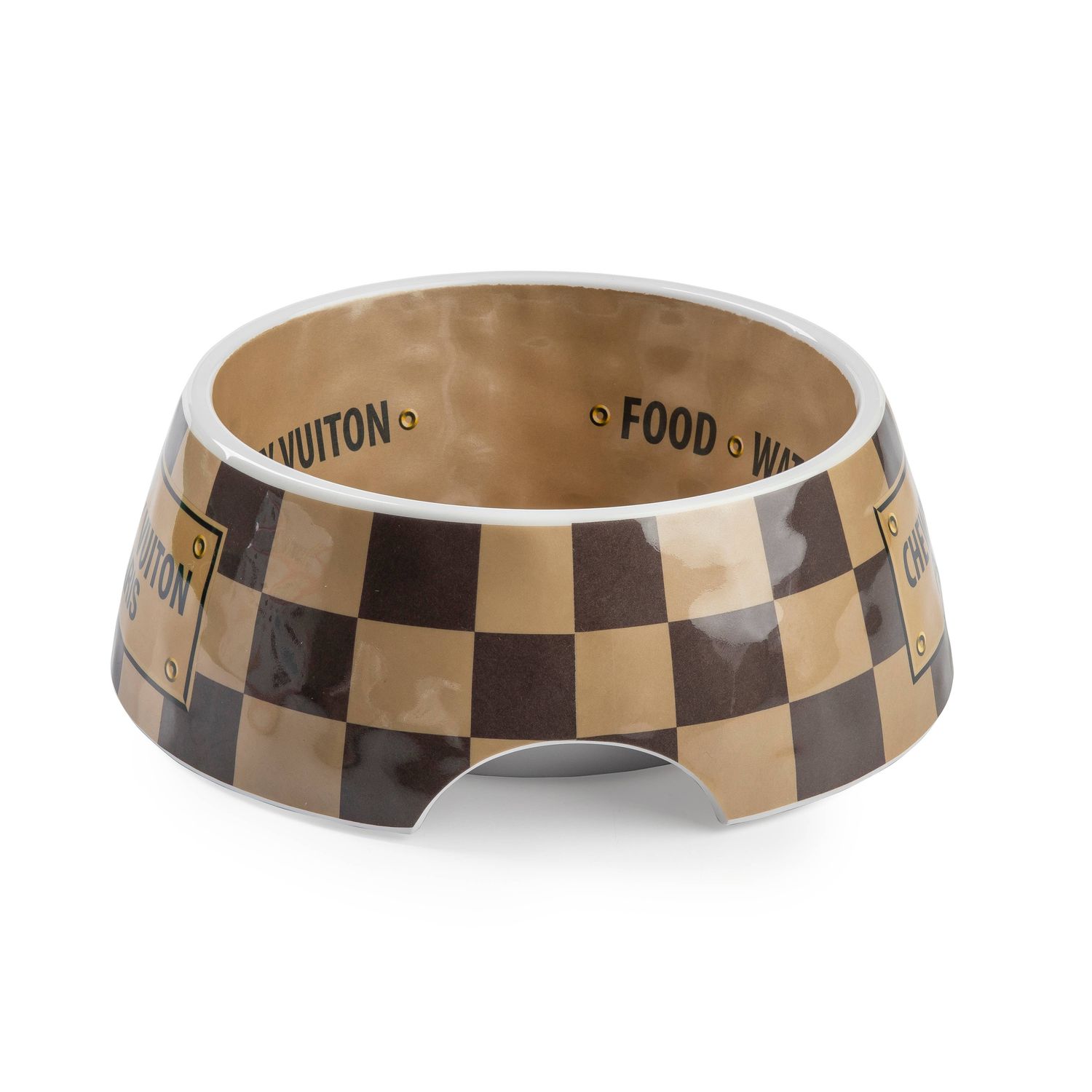 Tan Checker Chewy Vuiton Bowl - Cat or Dog Bowls