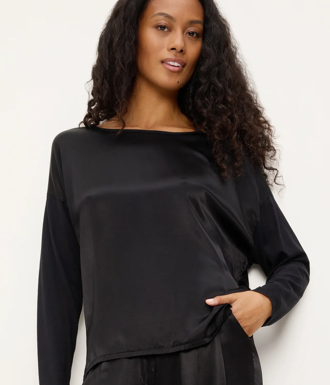 Michael Stars Samira Long Sleeve Satin Tee