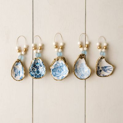 Decoupage Oyster Shell Ornament: Indigo Collection