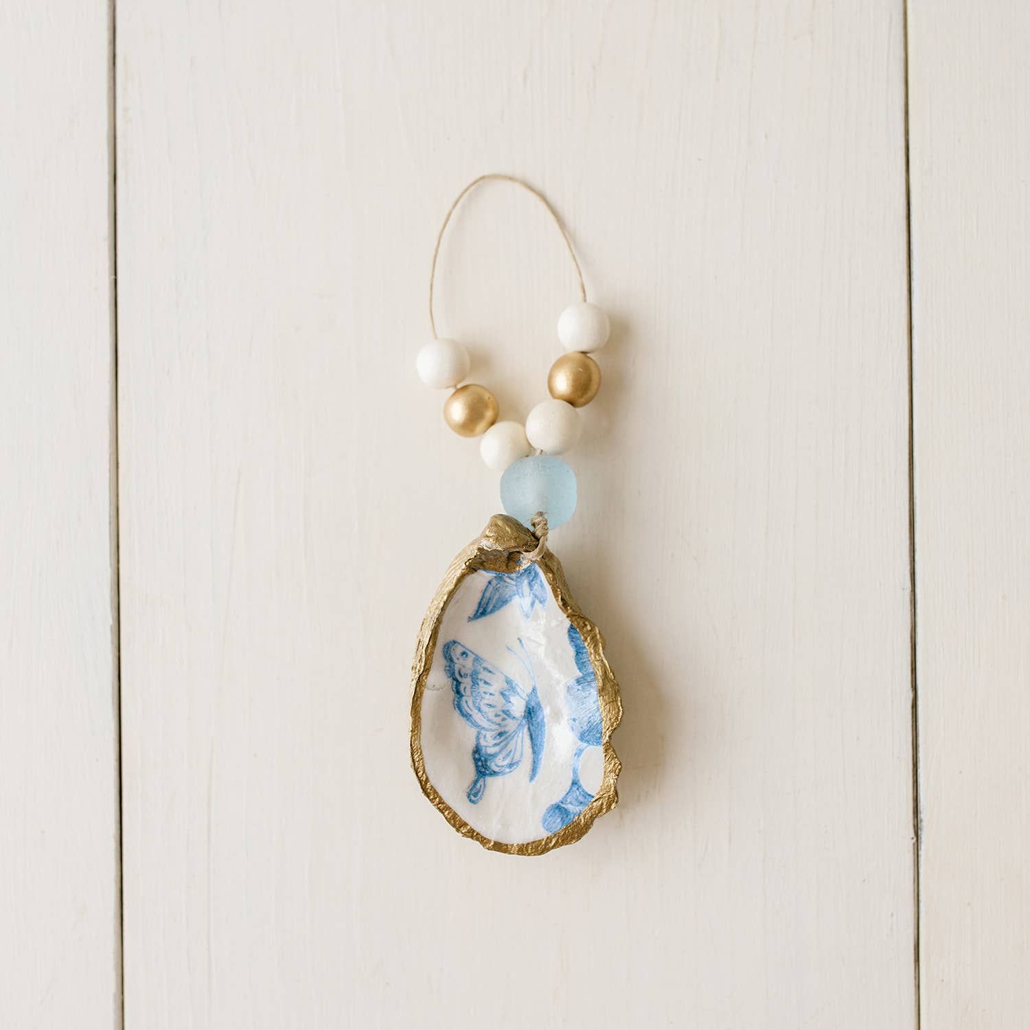 Decoupage Oyster Shell Ornament: Indigo Collection