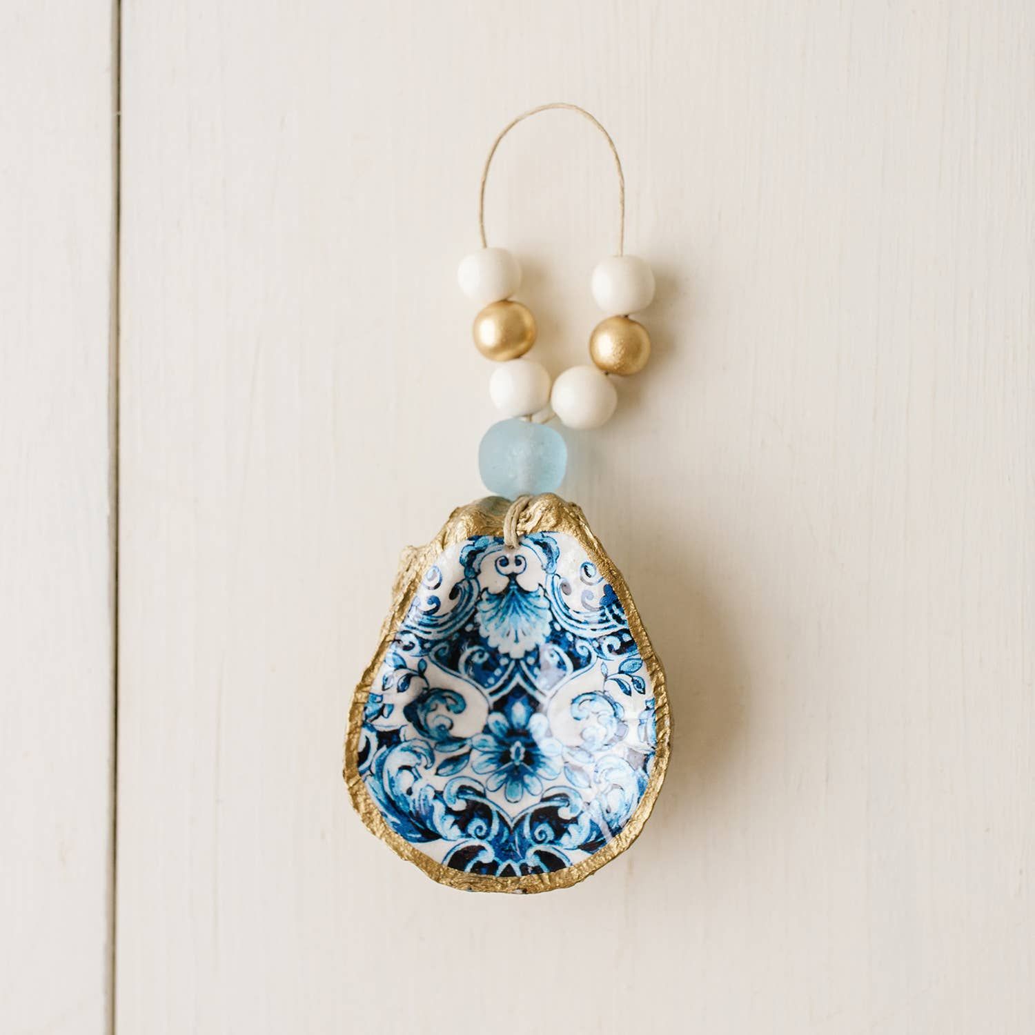 Decoupage Oyster Shell Ornament: Indigo Collection