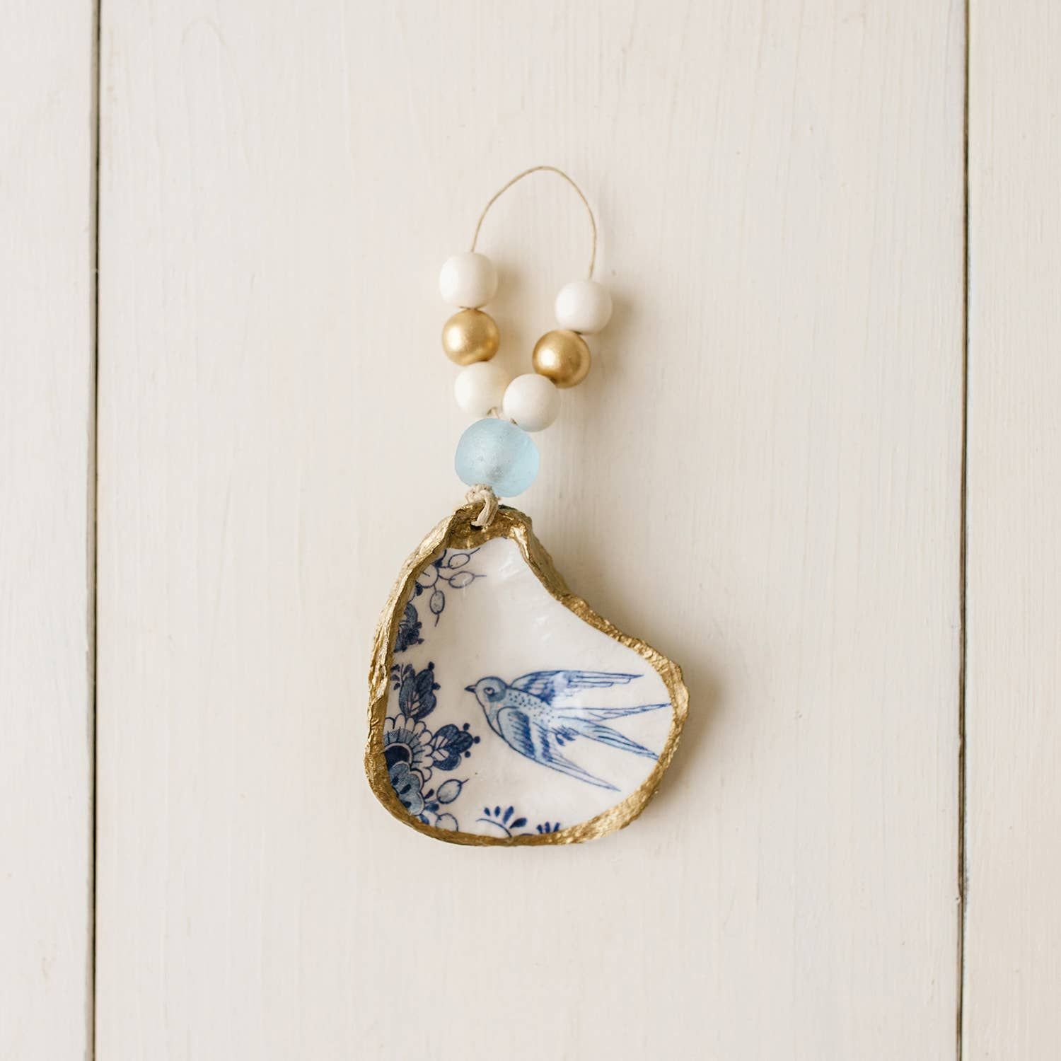 Decoupage Oyster Shell Ornament: Indigo Collection