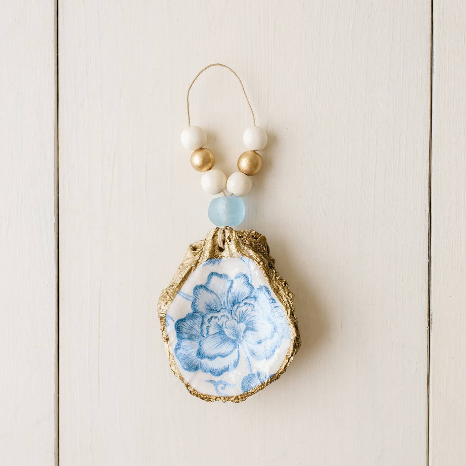 Decoupage Oyster Shell Ornament: Indigo Collection
