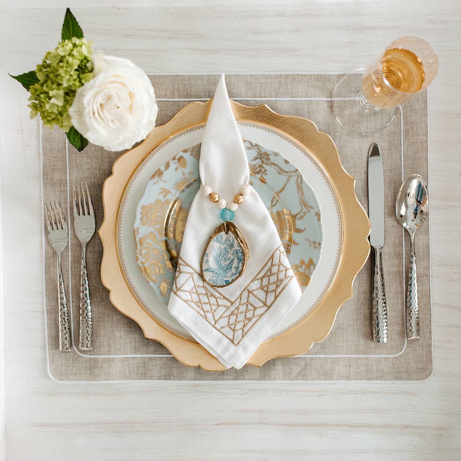 Decoupage Oyster Shell Ornament: Indigo Collection