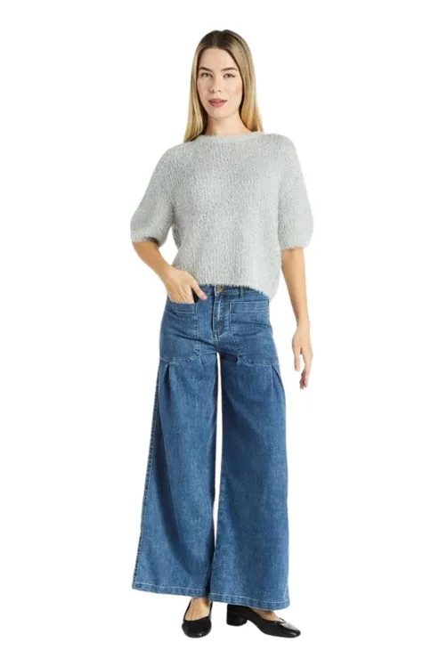 Tractr Double Pleated Wide Leg Jeans