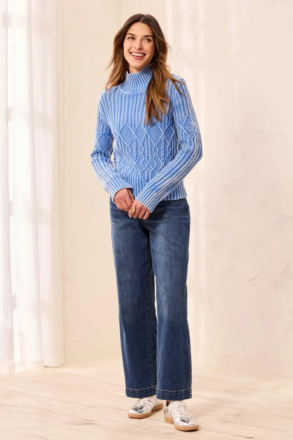 TRIBAL Mock Neck Sweater with Special Wash