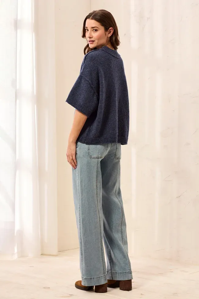 TRIBAL Lightweight Drop Shoulder Crew Neck Elbow Sleeve Sweater