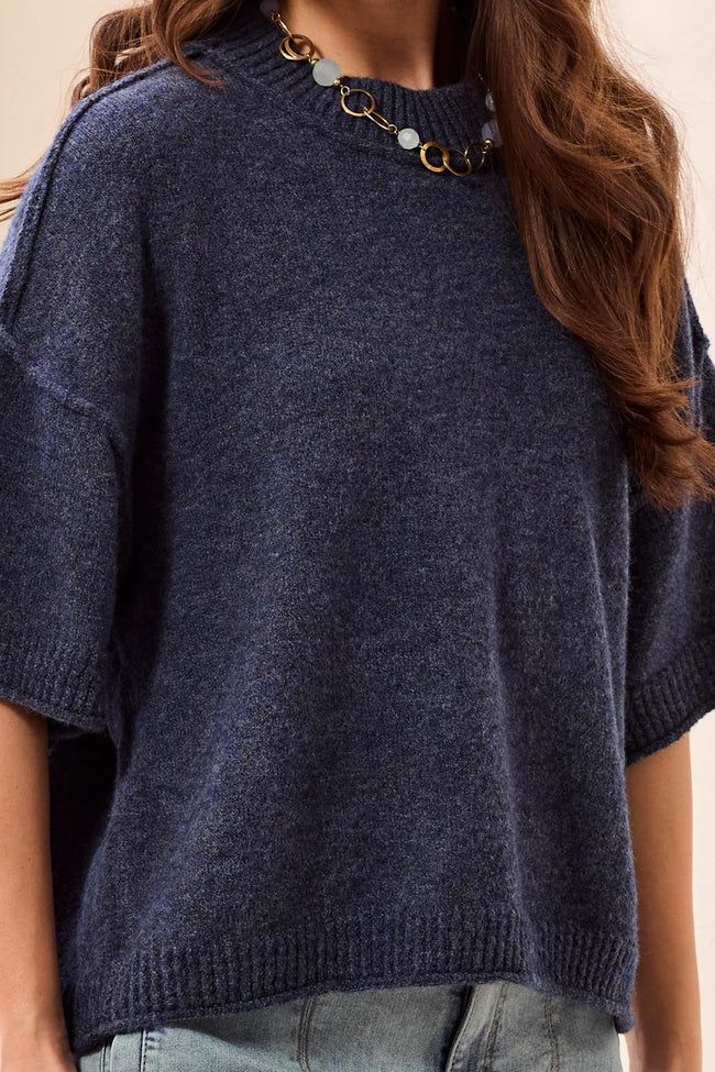 TRIBAL Lightweight Drop Shoulder Crew Neck Elbow Sleeve Sweater