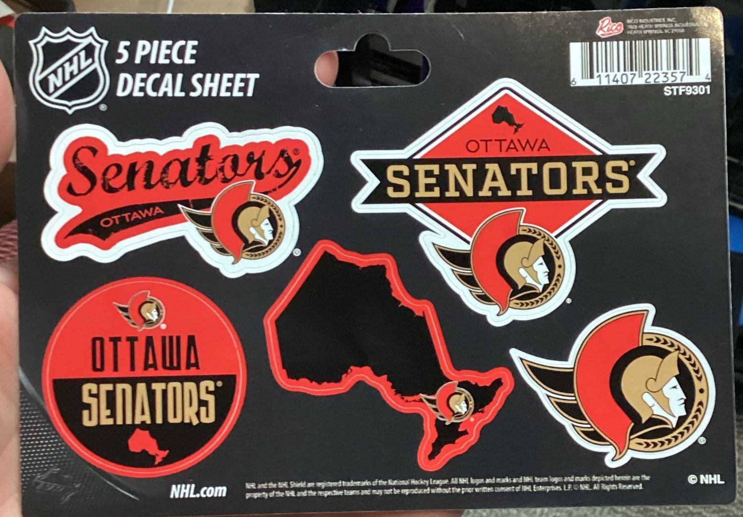 Ottawa Senators 5 Piece Decal Sheet