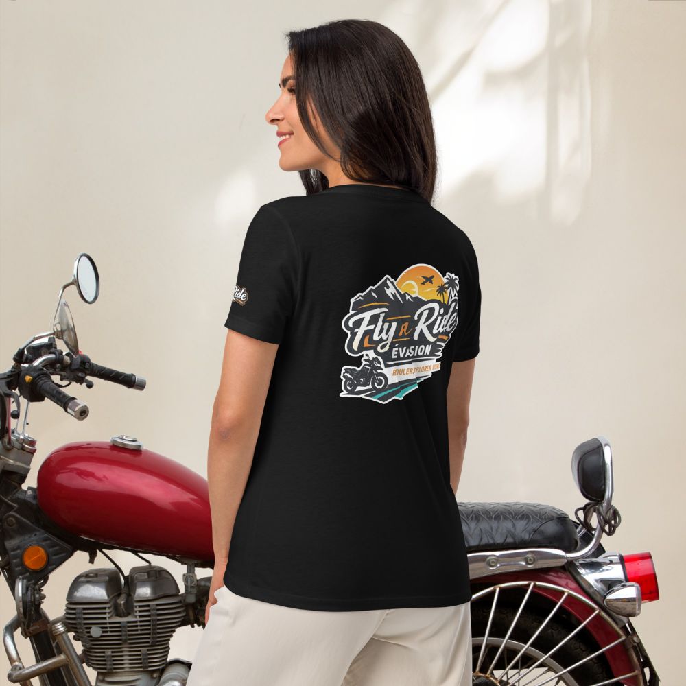 Fly N Ride ADVENTURE BIKE Women’s relaxed v-neck t-shirt