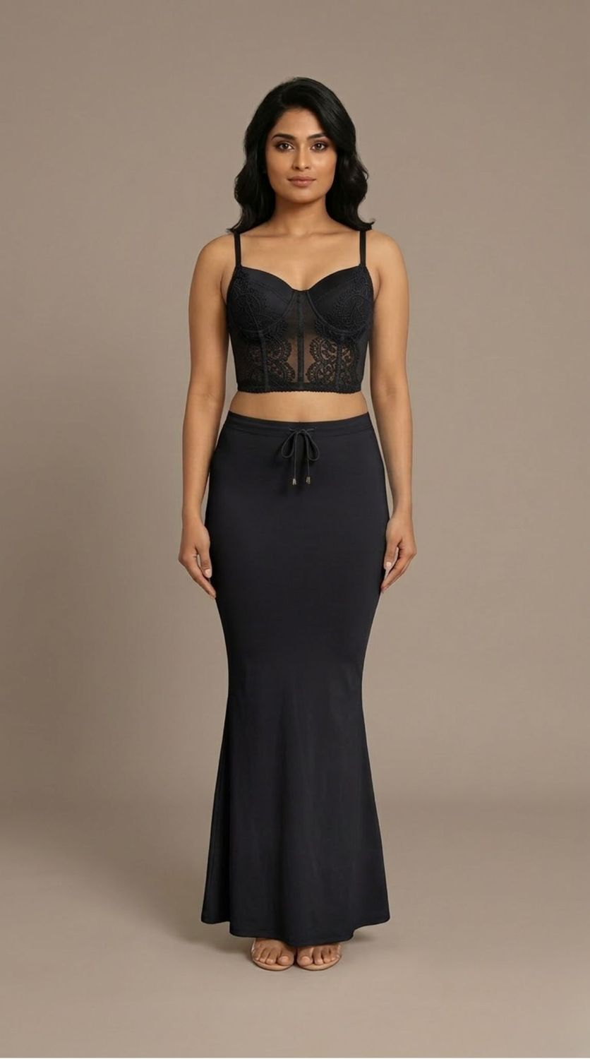 black saree shapewear smooth fit petticoat for sarees