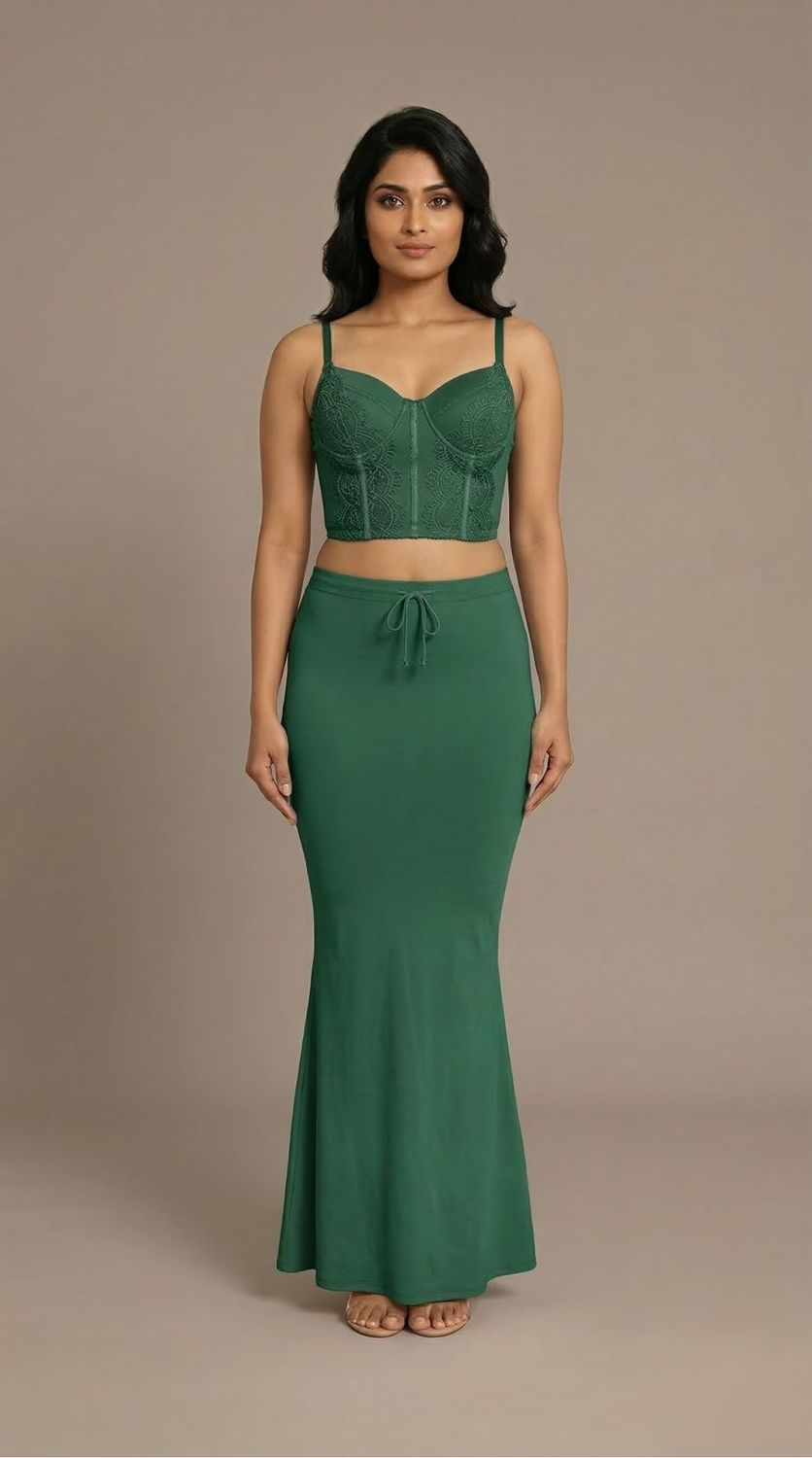 Forest green saree shapewear smooth fit petticoat for sarees