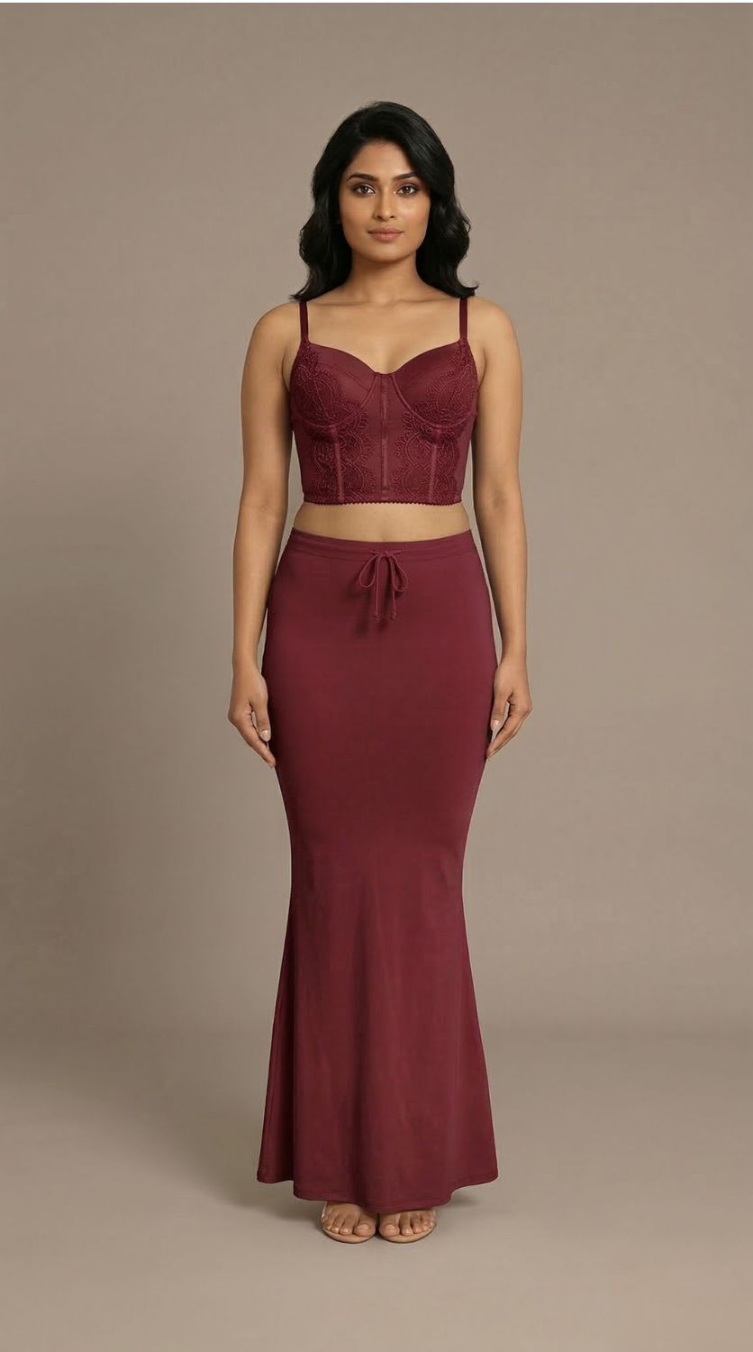 maroon burgundy saree shapewear smooth fit petticoat for sarees