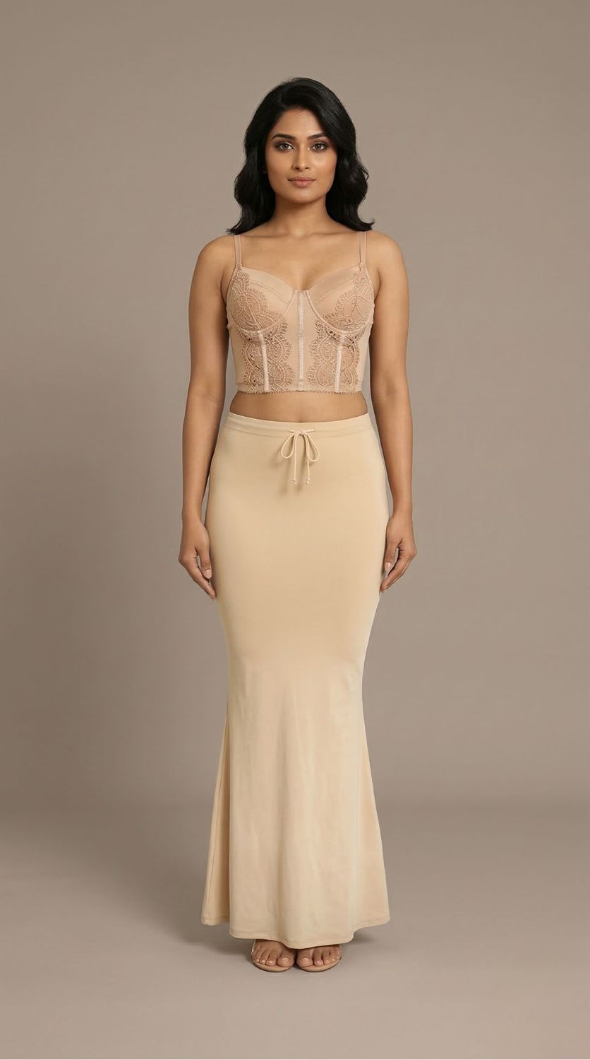 beige saree shapewear smooth fit petticoat for sarees