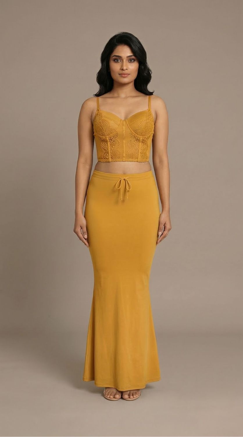 mustard yellow saree shapewear smooth fit petticoat for sarees