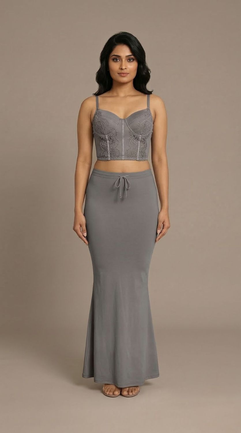dark gray saree shapewear smooth fit petticoat for sarees