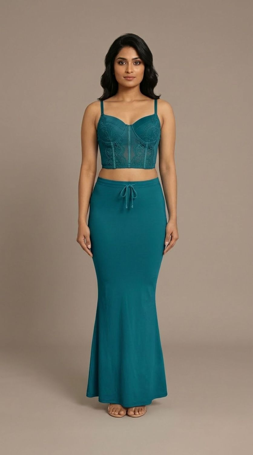 teal saree shapewear smooth fit petticoat for sarees