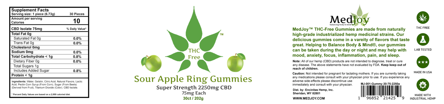 THC-FREE 2250mg CBD Sour Apple Gummy Rings