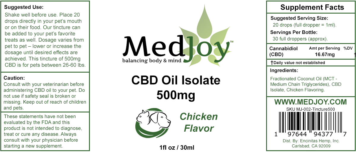 THC-Free 500mg CBD Oil For Pets Chicken Flavor