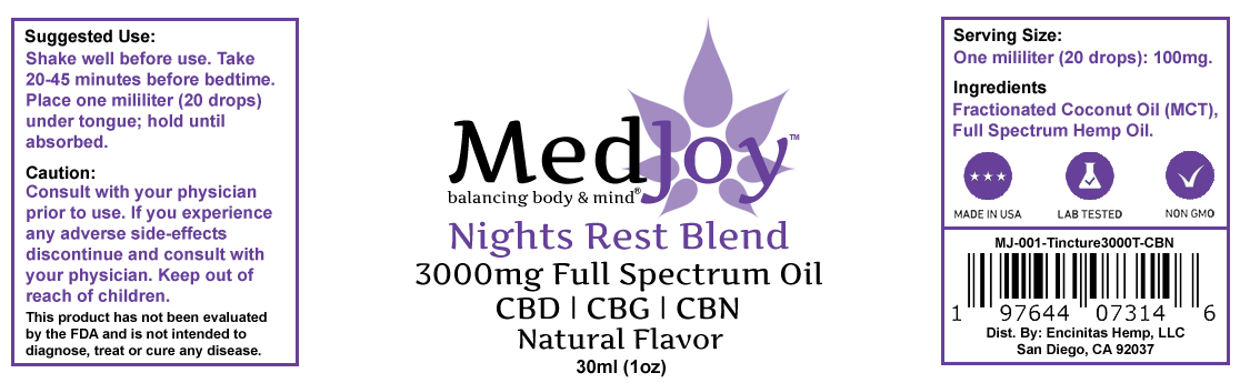 MedJoy™ Nights Rest 3000mg Full Spectrum Oil (CBD, CBG, CBN) Natural Flavor