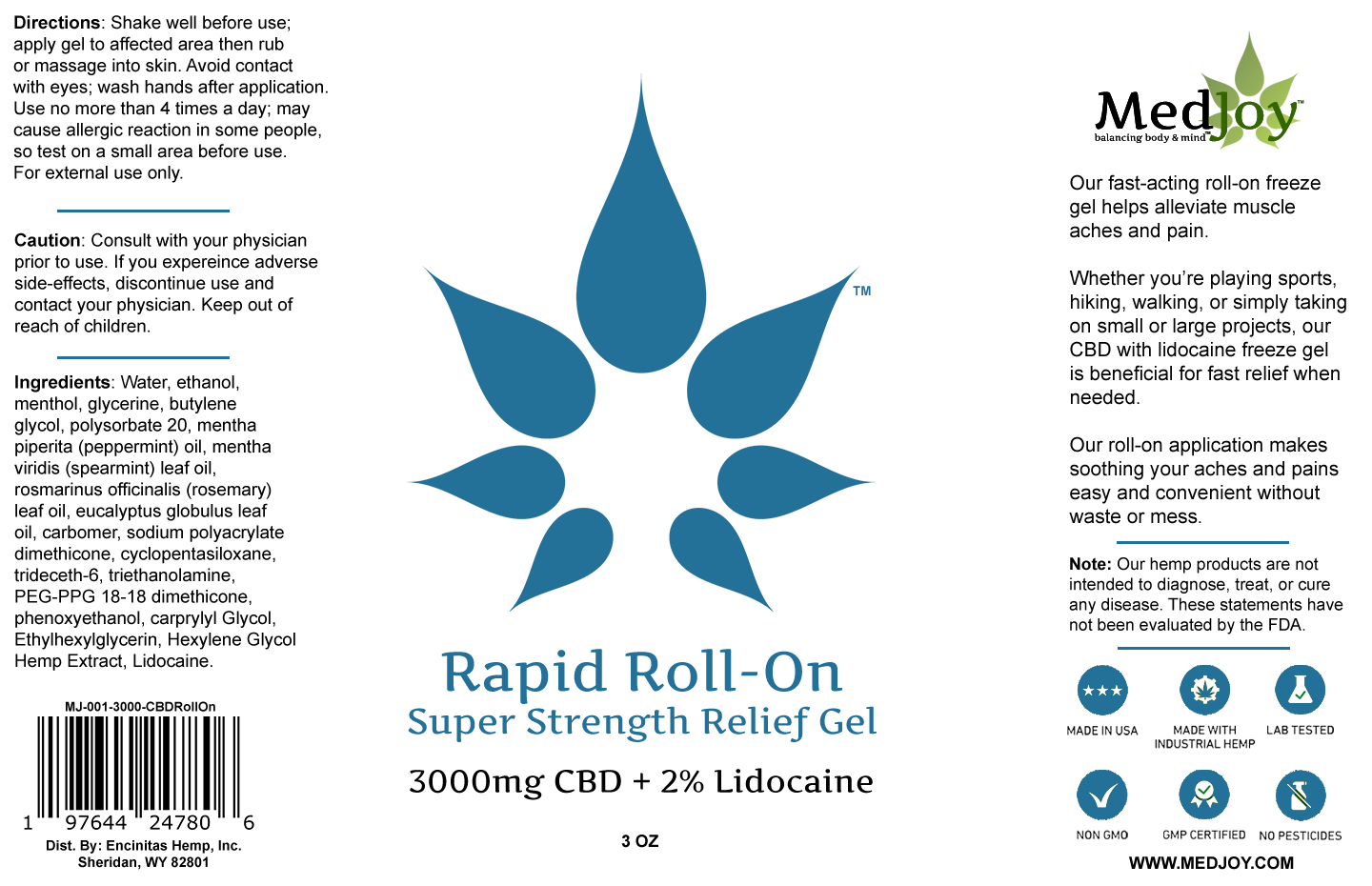 Rapid Roll-On Super Strength Gel With 3000mg CBD &amp; 2% Lidocaine