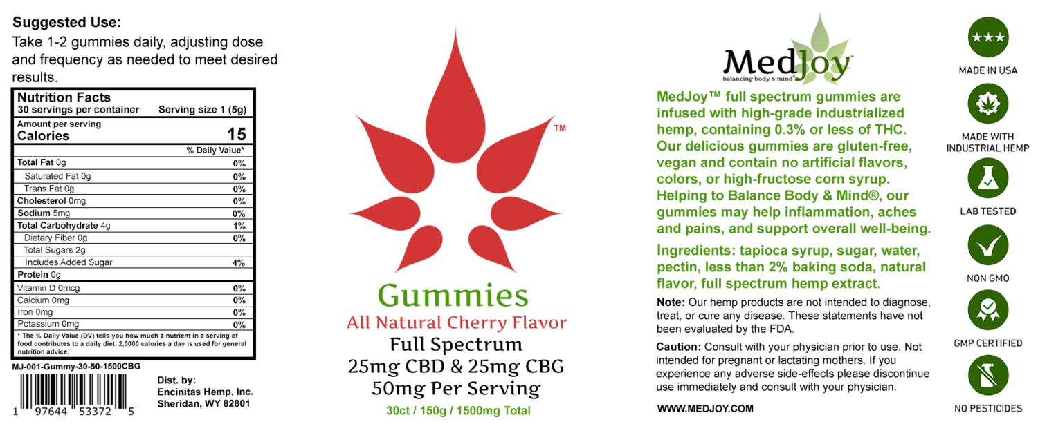 Full-Spectrum Vegan Cherry Flavor Gummies with 25mg CBD &amp; 25mg CBG