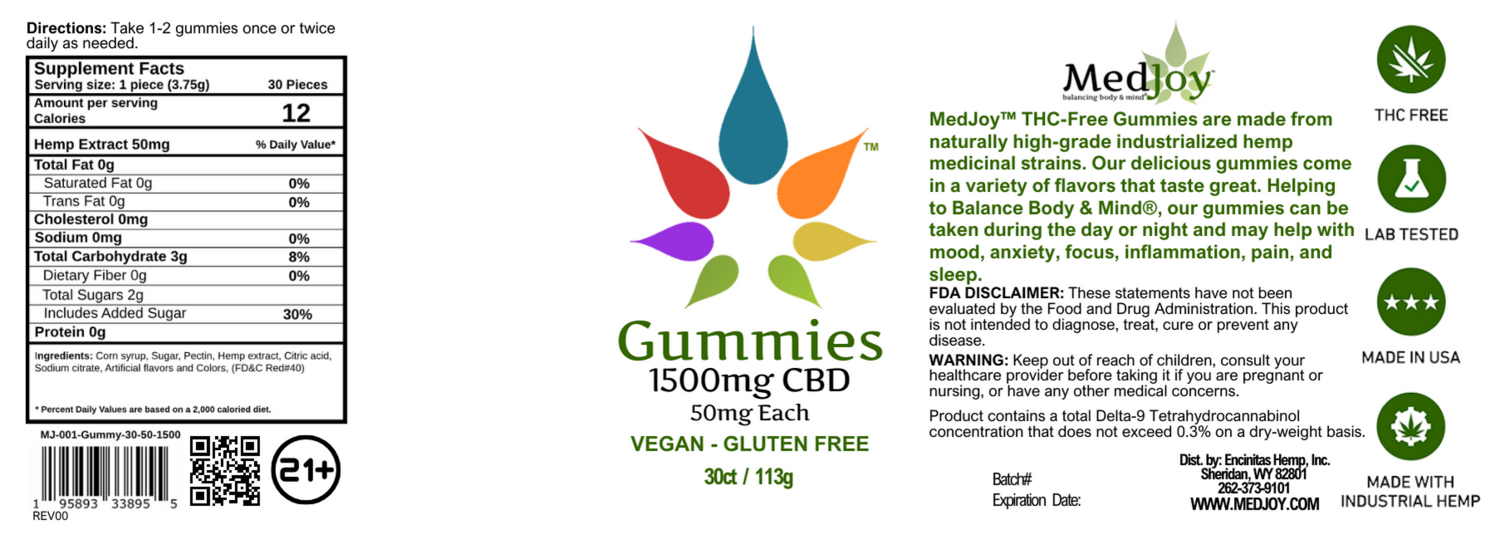 THC-Free 1500mg Vegan and Gluten Free CBD Gummies