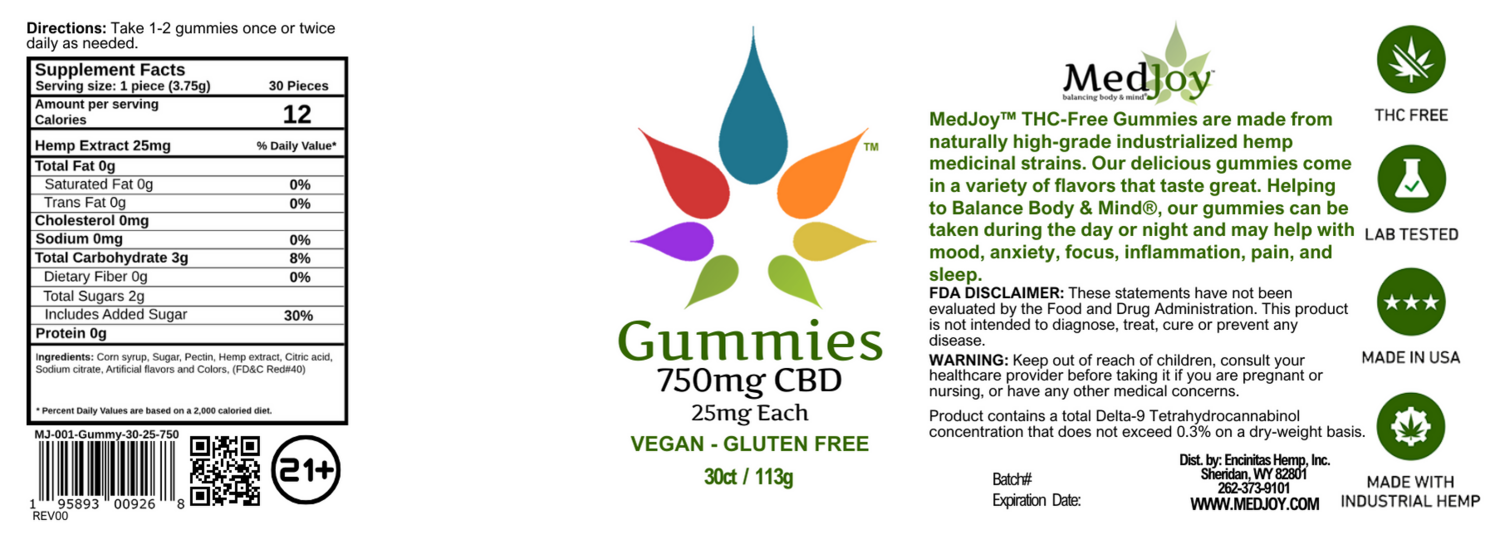 THC-Free 750mg Vegan and Gluten Free CBD Gummies