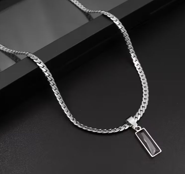 Naszyjnik Męski Stal Czarna Cyrkonia