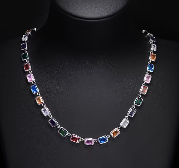 Naszyjnik Męski Srebrny 7mm 43cm Kolorowe Kamienie
