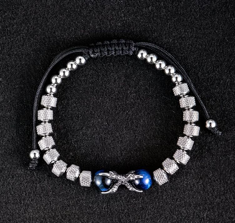 Bransoletka Męska Stal Naturalne Koraliki