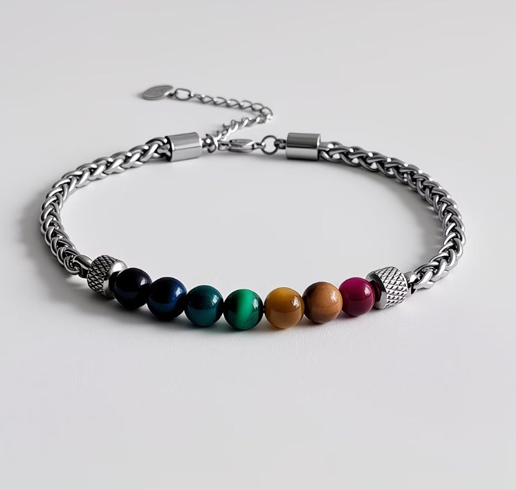 Bransoletka Męska Stal Naturalny Kamień