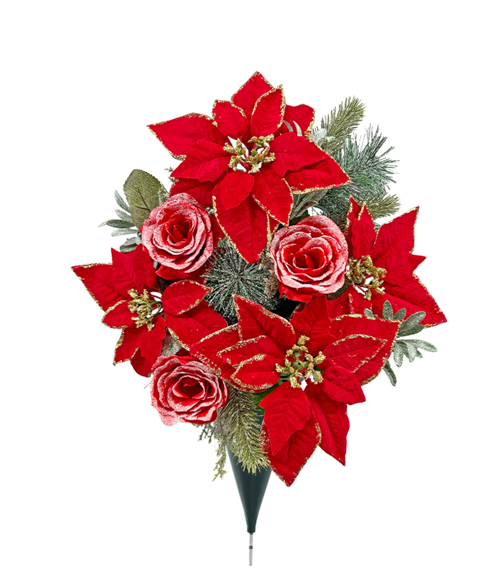 Christmas Artificial Floral Cone Vases, Style: Pointsettia/Rose