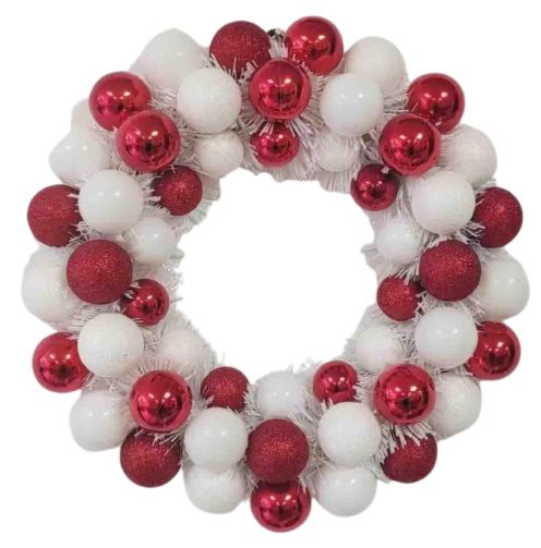 Christmas Glitter Bulb Wreaths, Colour: Red/White