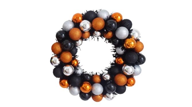 Halloween Glitter Bulb Wreaths, Style: Orange/Black/Silver Bulb Wreath