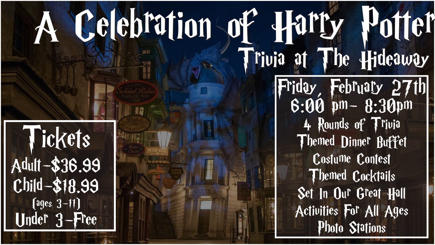 Harry Potter Trivia Event at The Hideaway at Saratoga Lake - Adult