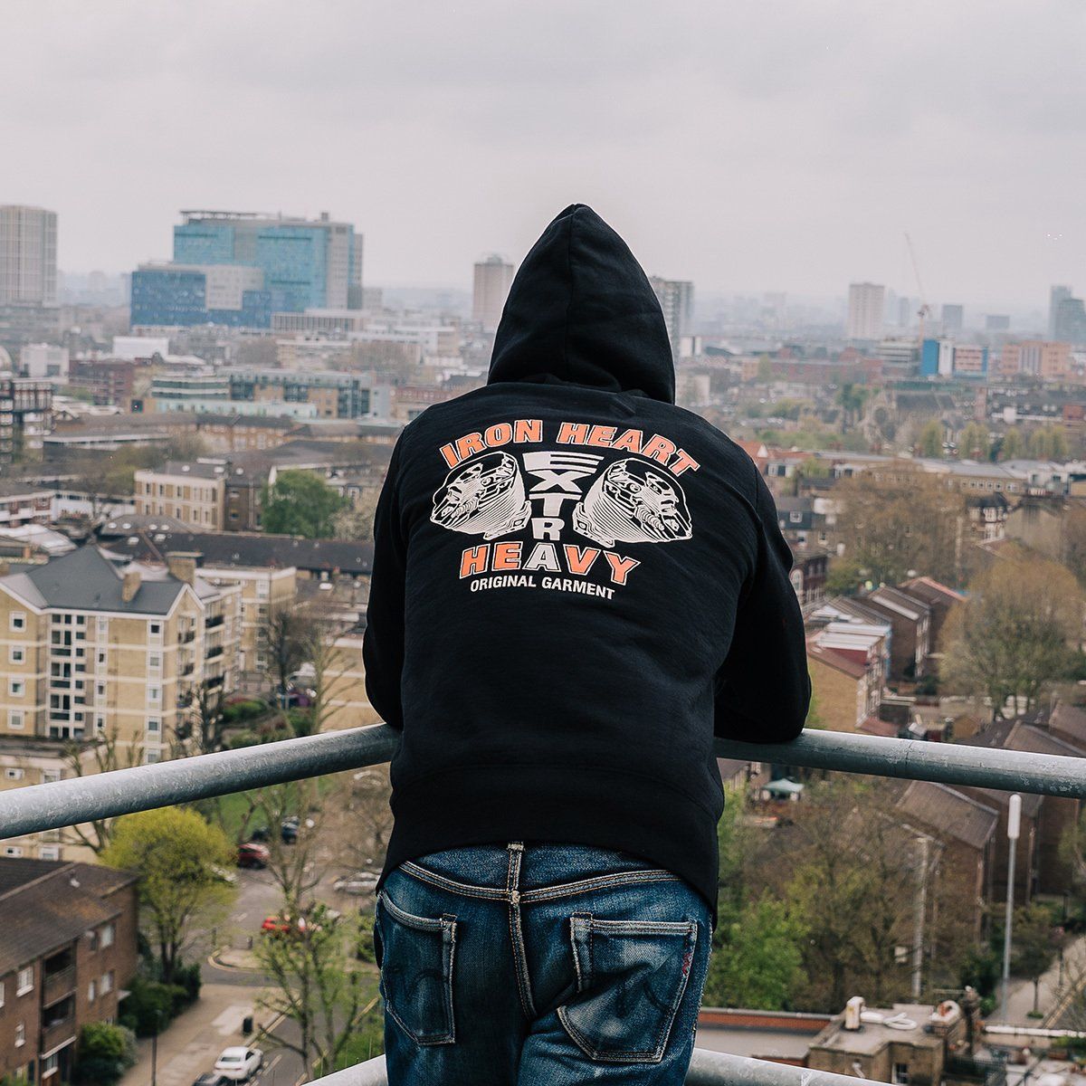 14oz Ultra Heavyweight Loopwheel Printed Hooded Sweat IHSW 72– Black