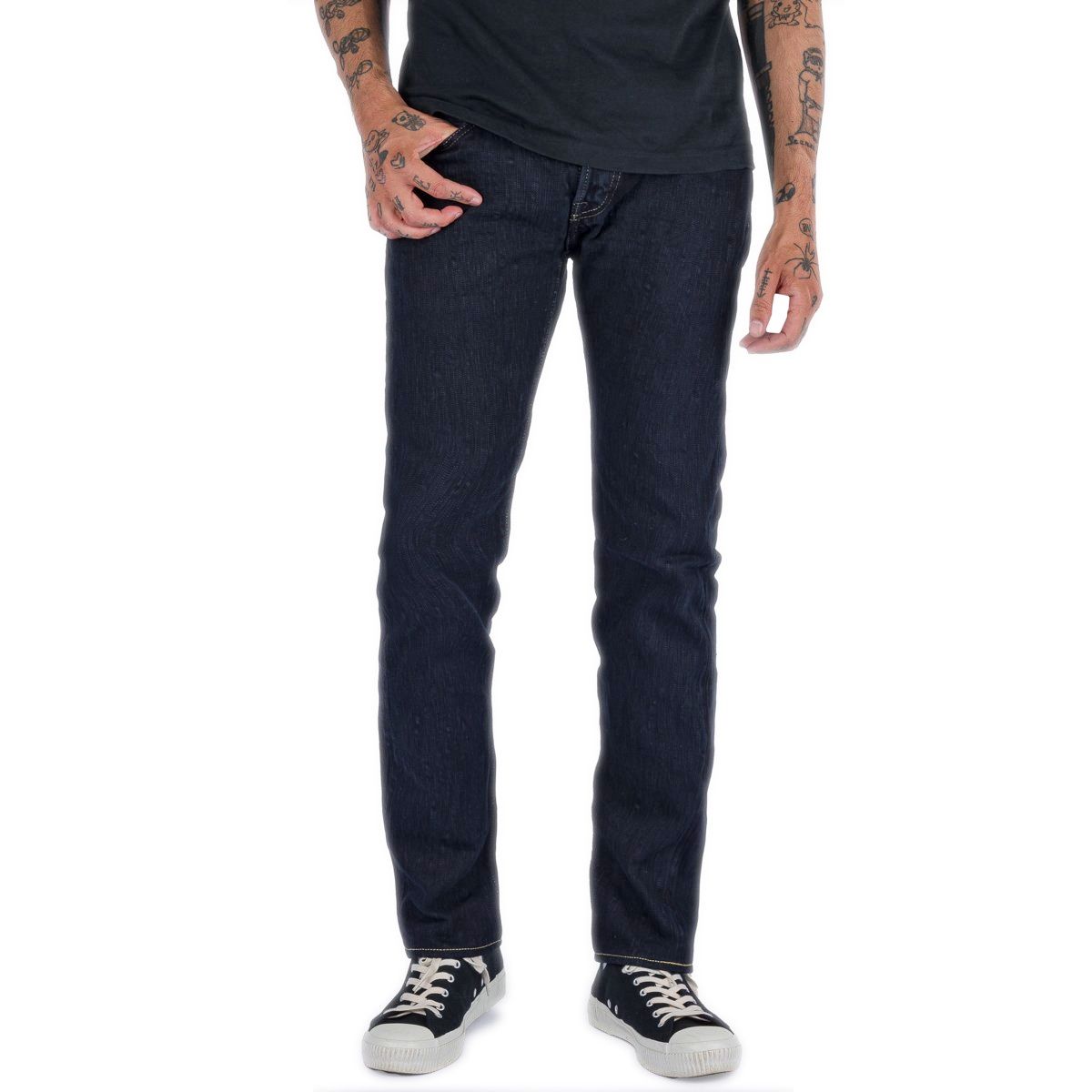 16oz Slubby Selvedge Denim Slim Tapered Cut Jeans IH-777S-SLBod - Indigo Overdyed Black