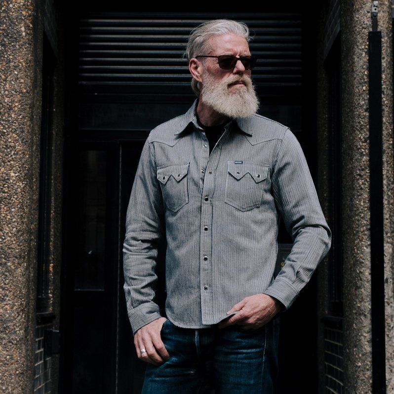 8oz Herringbone Hickory Stripe Sawtooth Western Shirt IHSH 365 - Indigo