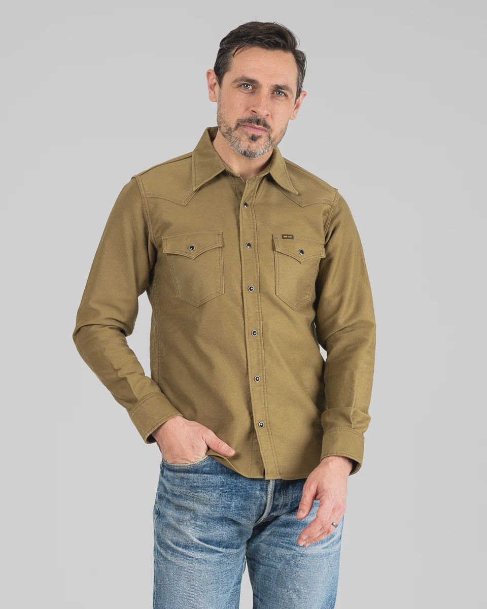 12oz Military Moleskin Western Shirt  IHSH-426-KHA - Khaki