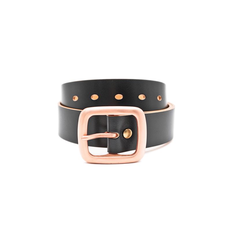 OGL Belt Copper Buckle Leather Belt Hand-Dyed Black