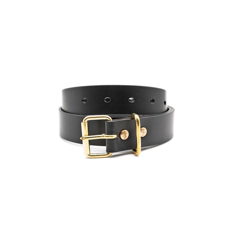 OGL Belt Roller-Buckle Leather Belt Full-Dyed Black