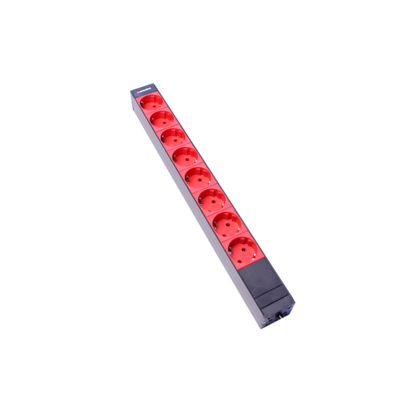 Steckdosenleiste 19" 1HE 8xTyp F (CEE 7/3) rot (Schutzkontakt), Stecker C14, mit Thermo-Sicherung 10A