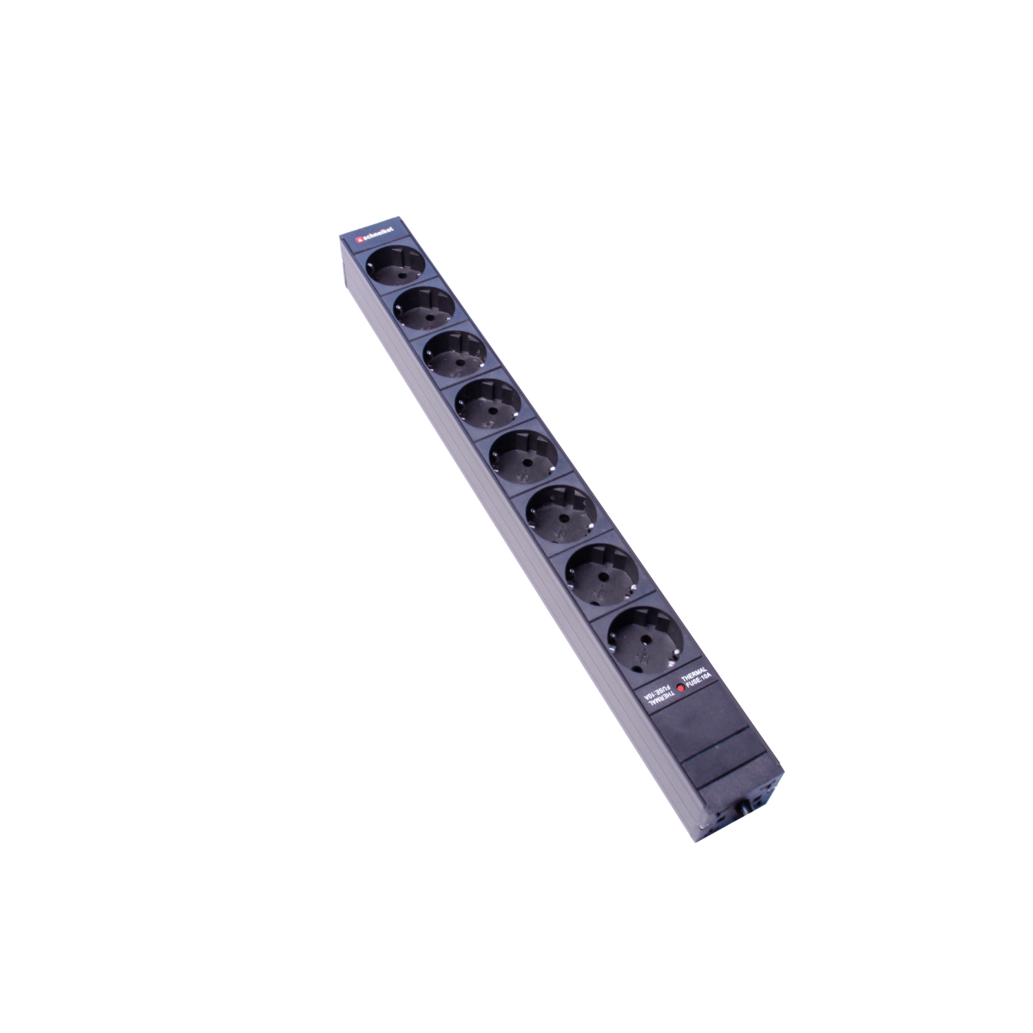 Steckdosenleiste 19" 1HE 8xTyp F (CEE 7/3) schwarz (Schutzkontakt), Stecker C14, mit Thermo-Sicherung