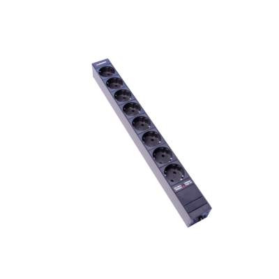 Steckdosenleiste 19" 1HE 8xTyp F (CEE 7/3) schwarz (Schutzkontakt), Stecker C14, mit Thermo-Sicherung