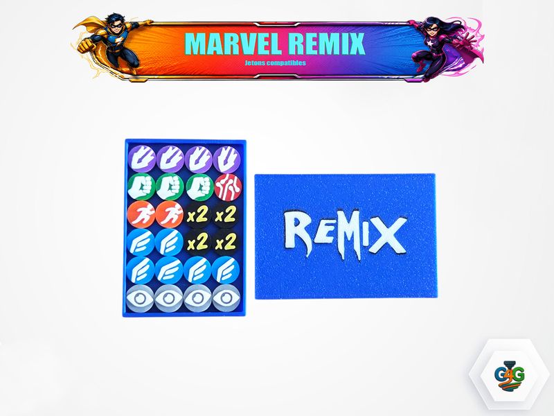 Marvel Remix – Jetons Badges + Boîte de Rangement