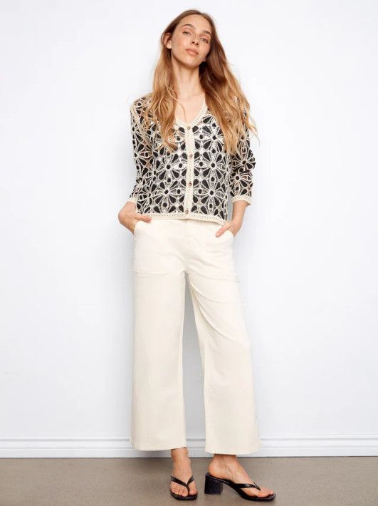 C2981-614C Charlie B Crochet V-Neck Cardigan