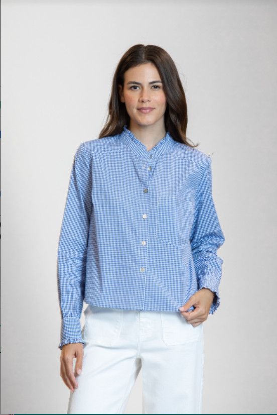 K78D APNY Cropped Checked Shirt with Ruffle