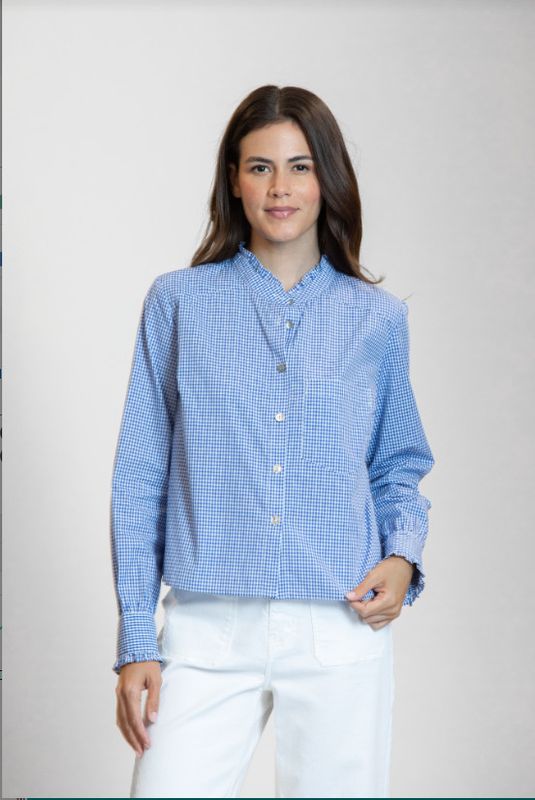 K78D APNY Cropped Checked Shirt with Ruffle